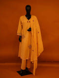 Plus size women's embroidered yellow cotton suit set with straight pants and dupatta available in sizes 4XL to 6XL