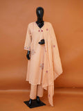 Plus size women's embroidered peach cotton suit set with straight pants and dupatta available in sizes 4XL to 6XL