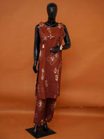 Women's earthy brown printed Mul cotton tunic and pants co-ord set available in sizes S to XL