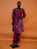 Deep plum wine flex cotton 2-piece co-ord set with geometric print and mirror work