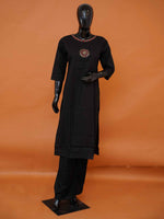 Jet black flex cotton 2-piece co-ord set with embroidered chest medallion motif