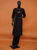 Jet black flex cotton 2-piece co-ord set with embroidered chest medallion motif
