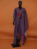 Deep purple Chanderi cotton 3-piece kurti set with magenta floral embroidery and scalloped dupatta