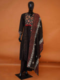 Black flex cotton 3-piece kurti set with floral printed yoke and printed dupatta