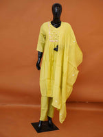 Lime green Chanderi cotton 3-piece kurti set with pants available in sizes M to XXL