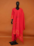 Women's vibrant red Jamdani cotton suit set with straight pants available in sizes M to 3XL