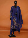 Royal blue Jamdani cotton 3-piece kurti set with woven bird motifs and matching dupatta