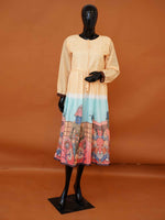 Women's yellow and blue Muslin cotton kurti dress with full sleeves available in sizes M to XXL