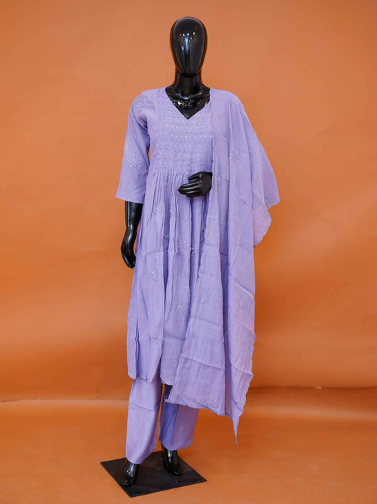 Lavender lilac Chinon silk 3-piece anarkali suit set with sequin embroidery and matching dupatta