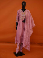 Dusty lilac muslin silk 3-piece suit set with gold zardozi embroidered yoke