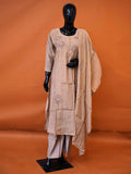 Taupe beige muslin silk 3-piece suit set with floral sequin embroidery and potli buttons