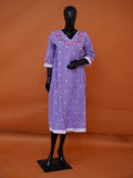 Lavender purple pure cotton flared kurti top with floral embroidered V-neck