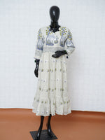Off-white Muslin Jamdani flared tunic kurti top with handwoven swan motifs