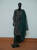Dark green Vatican silk 3-piece suit set with Kalamkari and paisley prints
