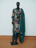Teal green Vatican silk 3-piece suit set with rust and cream botanical floral prints
