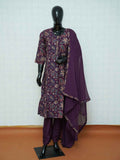 Deep wine Vatican silk 3-piece suit set with intricate paisley and floral prints