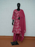 Magenta pink Vatican silk 3-piece suit set with off-white spiral swirl batik prints