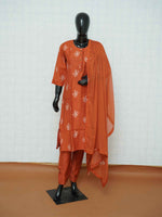 Rust orange Vatican silk 3-piece suit set with off-white geometric batik prints