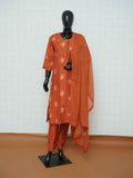 Rust orange Vatican silk 3-piece suit set with off-white geometric batik prints