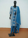 Ocean blue Vatican silk 3-piece suit set with mandala medallions and geometric prints