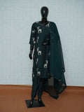 Dark bottle green Vatican silk 3-piece suit set with printed deer motifs