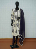 Cream and deep purple Vatican silk 3-piece suit set with large floral prints