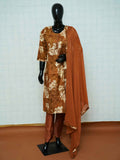 Rust brown Vatican silk 3-piece suit set with cream botanical floral prints