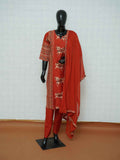 Rust red Vatican silk 3-piece suit set with horse motifs and geometric prints