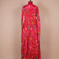 Pure Silk Long Frock with Digital Printed Florals and Leaves - Red