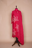 Rani Pink Readymade Dress with Thread Work Florals, Straight Pant, and Cotton Dupatta