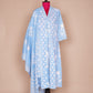 Sky Blue Cotton Jaipur Block Printed A-Line Anarkali with Straight Cut Pant and Printed Self Dupatta