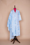 Sky Blue Cotton Jaipur Block Printed A-Line Anarkali with Straight Cut Pant and Printed Self Dupatta