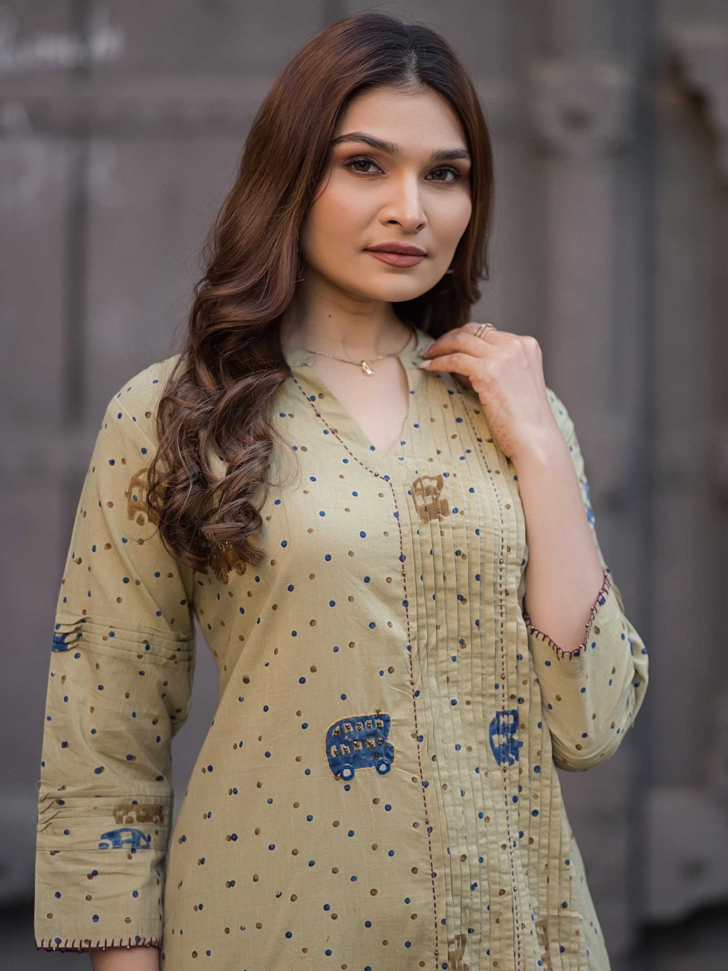Beige Cotton Co-ord Dress Set | Auto Rickshaw Block Print – Medium to 3XL