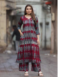 Maroon & Grey Tie-Dye Cotton Co-ord Set | Pocket Kurti – Medium to 3XL