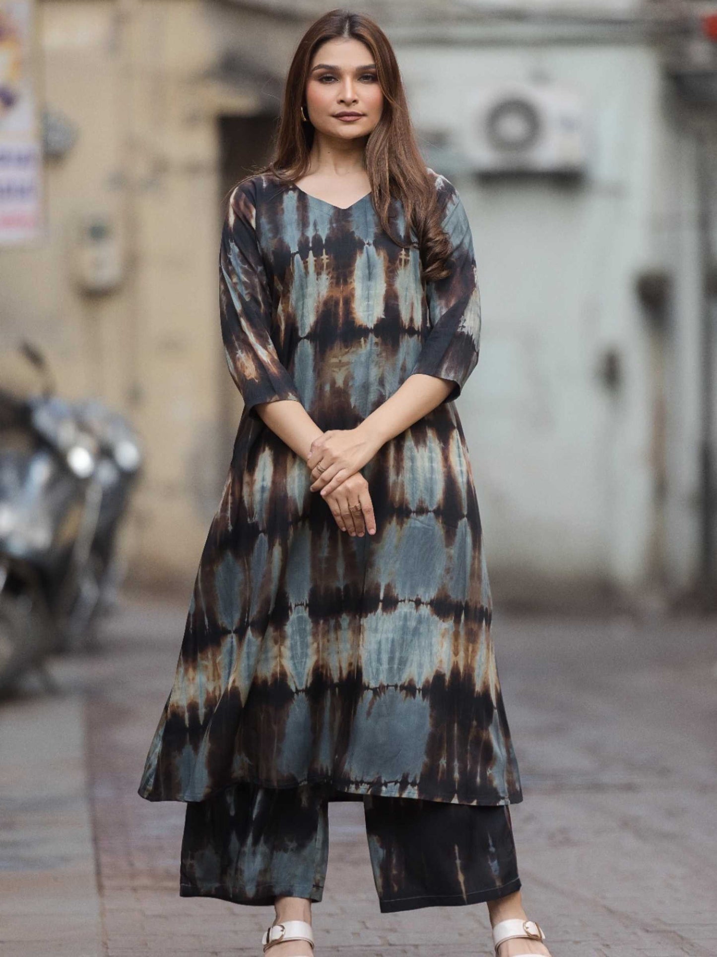 Indigo Blue & Black Tie-Dye Cotton Co-ord Set | Pocket Kurti – Medium to 3XL
