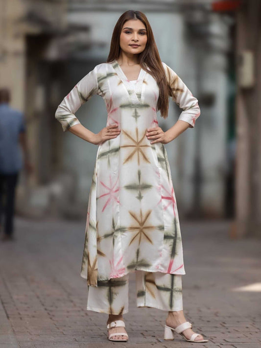 White Multicolor Starburst Cotton Co-ord Set – Medium to 3XL