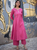 Magenta Pink Cotton Anarkali Co-ord Set | Mirror Work – Medium to 3XL