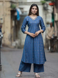 Indigo Blue Chanderi Mukaish Work Kurta Set – Medium to 3XL