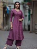 Plum Purple Chanderi Mukaish Work Kurta Set – Medium to 3XL