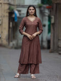 Earthy Brown Chanderi Mukaish Work Kurta Set – Medium to 3XL