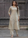 Olive Sage Cotton Flamingo Applique Kurta Pant Set – Medium to 3XL