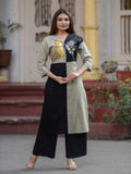 Black and Sage Green Cotton Butterfly Applique Kurta Palazzo Set – Medium to 3XL