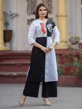 Black and White Cotton Butterfly Applique Kurta Palazzo Set – Medium to 3XL