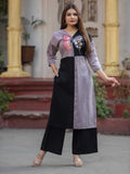 Black and Mauve Purple Cotton Butterfly Applique Kurta Palazzo Se – Medium to 3XL