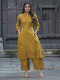 Mustard Yellow Pure Cotton Zari Striped Kurta Palazzo Set – Medium to 3XL