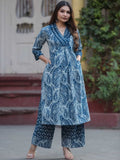 Indigo Blue Pure Cotton Paisley Print Kurta Palazzo Set – Medium to 3XL