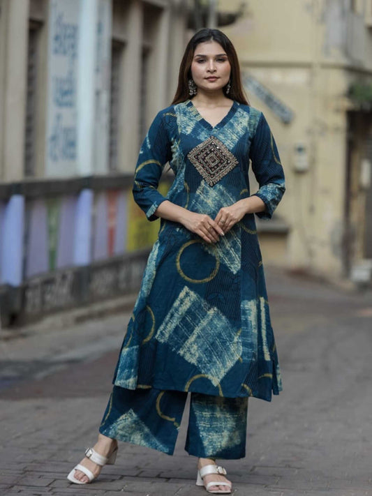 Indigo Blue Abstract Geometric Print Pure Cotton Kurta Set – Medium to 3XL