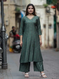 Bottle Green Chanderi Mukaish Work Kurta Palazzo Set – Medium to 3XL