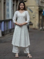 Off-White Chanderi Mukaish Work Kurta Palazzo Set – Medium to 3XL