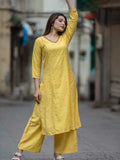 Lemon Yellow Chanderi Mukaish Work Kurta Palazzo Set – Medium to 3XL